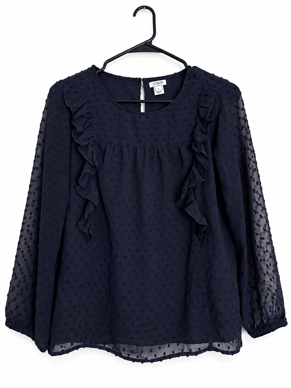 J.Crew Women's Ruffle Blouse in Navy Blue Size 2 Like New